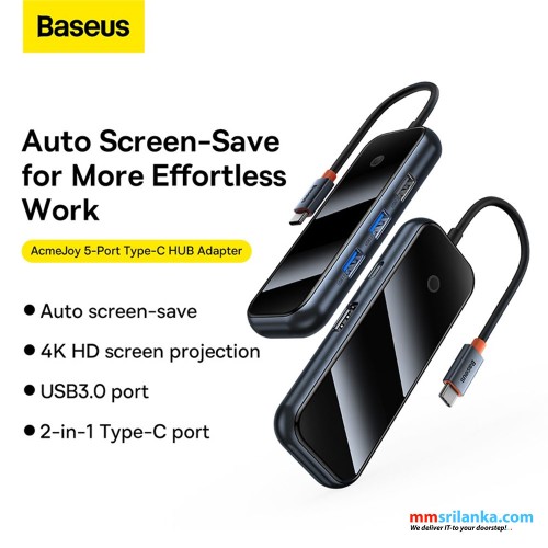 Baseus AcmeJoy 5-Port Type-C HUB Adapter（Type-C to HDMI*1+USB3.0*2+USB2.0*1+Type-C PD&Data*1）Dark Gray